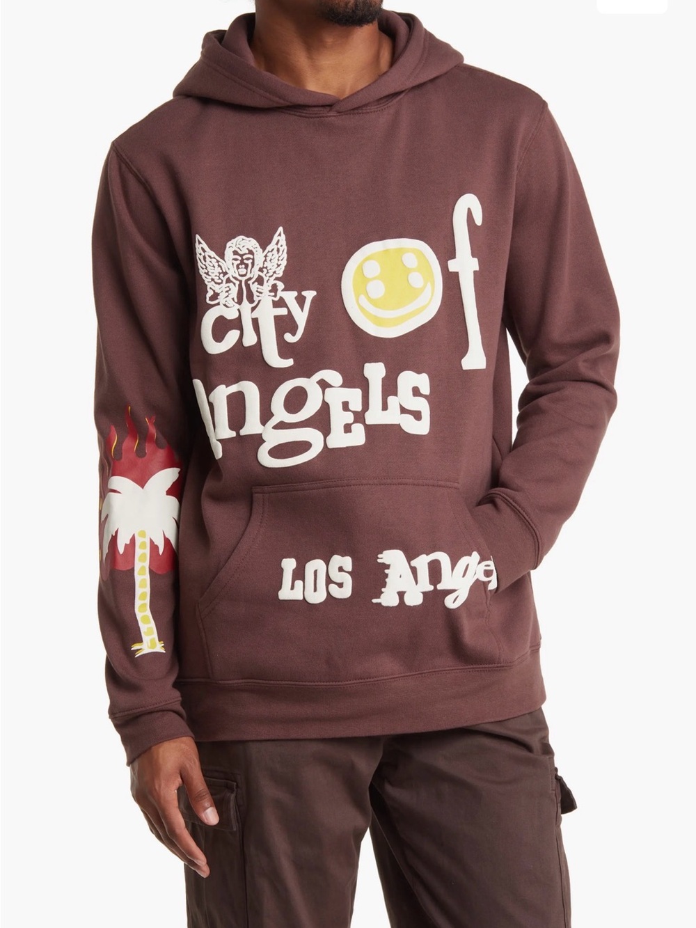 PacSun Brown 'City of Angels' Graphic Hoodie with Yellow Accent